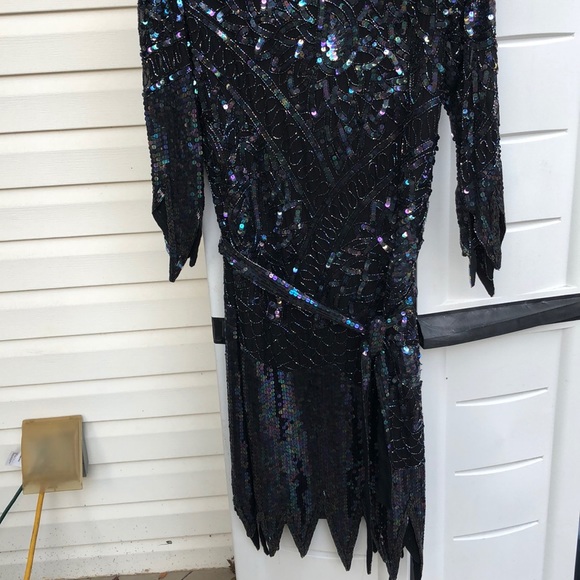 VINTAGE LILLIE RUBIN BLACK SEQUIN Dress-M - Picture 3 of 8